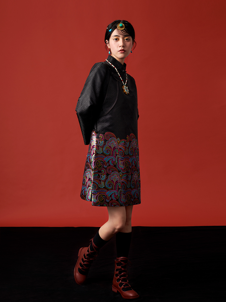 Nepal Tibet Trend Clothing Improved Ethnic Tang Suit Style Robe Girl Traditional Black Cheongsam Tibetan Areas Daily Gown Wear