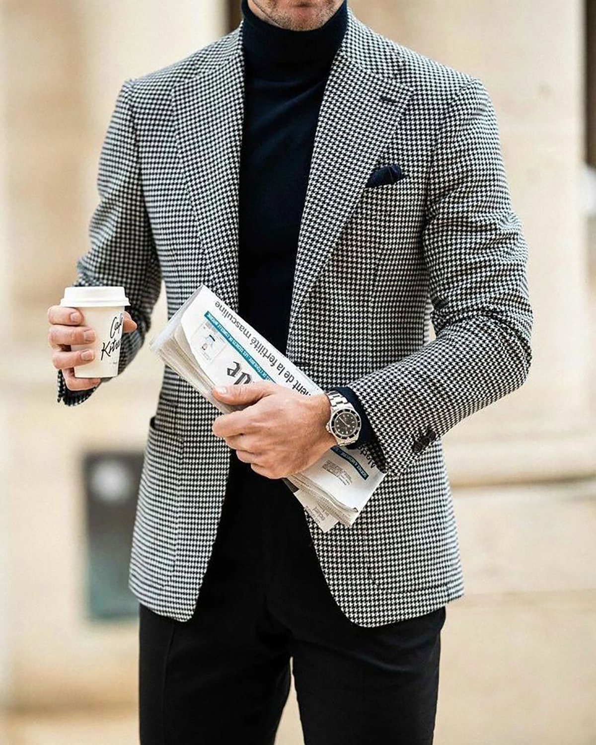 Two Pieces Wedding Tuxedos Men Suits Houndstooth Classical Formal Fit Suit Jacket Single Breasted Customized Notched Lapel Pockets Bridegroom Coat Pan