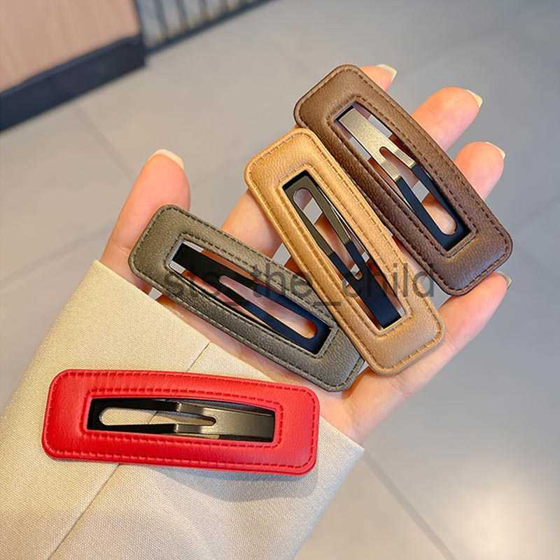 Hair Clips Barrettes 2PC Vintage PU Leather Hair Clip Winter Hairpin Chic Barrettes Hairgrip Headwear Girls Hairclips Ornaments Crab Hair Accessories 