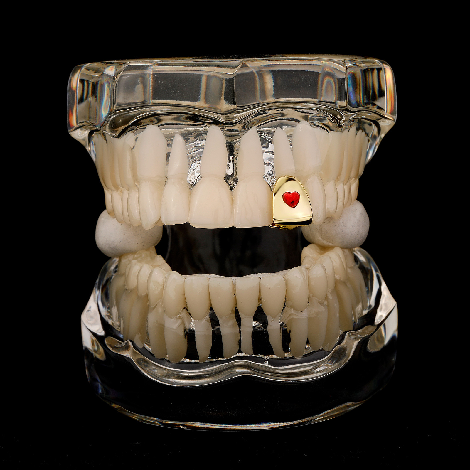 18K Gold Single Grillz Braces Punk Hip Hop CZ Cubic Zirconia Cross Teeth Dental Mouth Fang Grills Tooth Cap Cosplay Halloween Party Vampire Rapper Bod