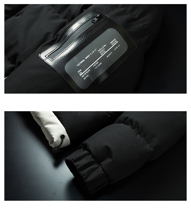 Men's Down Parkas Men Windproof Hat Parkas Streetwear Hip Hop Patchwork Print Jacket Winter Warm Outwear Hooded Thick Fleece Parka Male Short Coa