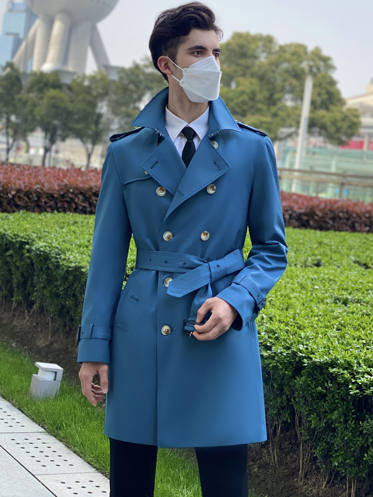 Men's Trench Coats Long windbreaker mens off white double rainproof trench coat British gentleman Rain proof and breathable Gabardine wool liner 