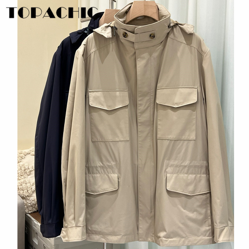 Men's Trench Coats 718 High Quality Hooded Coat for Men Casual Hat Detachable Drawstring Zipper 230912