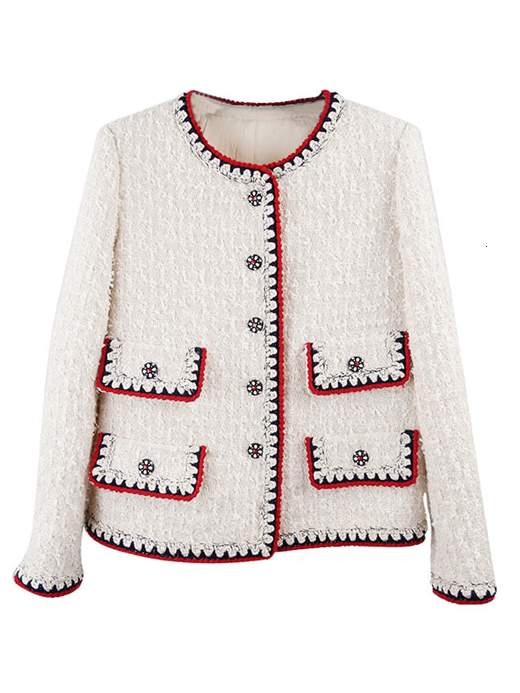 Women's Wool Blends UCXQ High End Temperament O-neck Color Contrast Long Sleeve Tweed Jacket For Women Autumn Elegant Woolen Coats 23A2874 230912