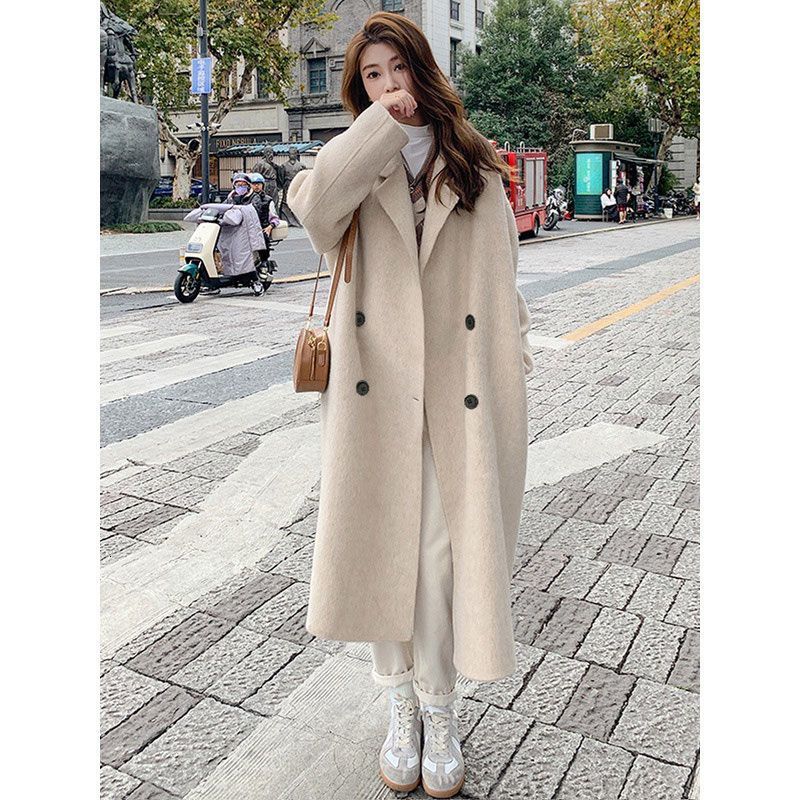 Women's Wool Blends Fashionable Double Sided Wool Coat For Women Autumn And Winter Korean Version Loose Mid Length Hepburn Style Wool Coat 230912