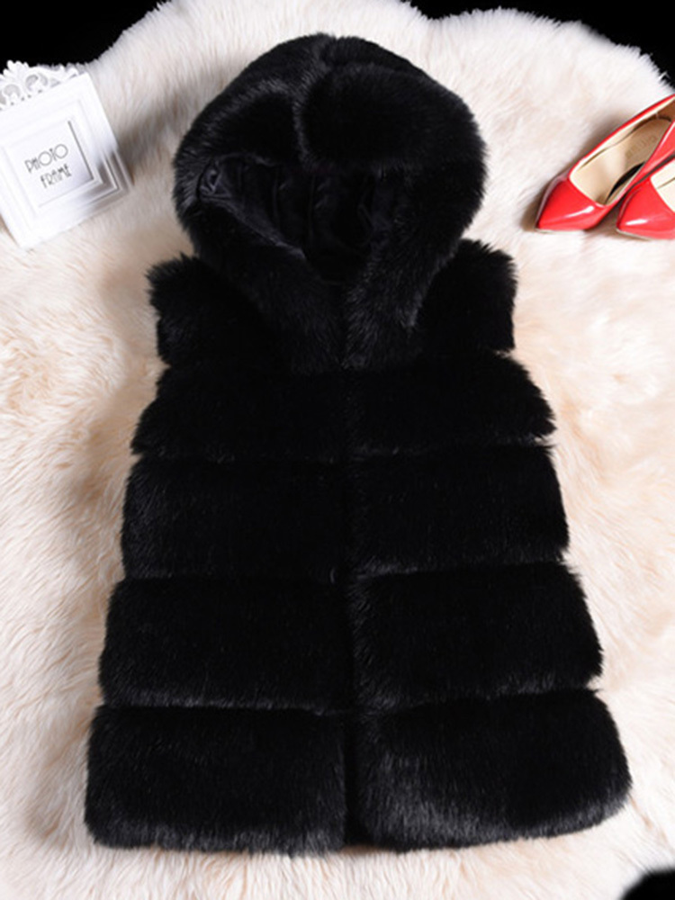 Women's Fur Faux Fur Sungtin 6 Color High Quality Soft Thick Warm Vest Hoodie Female Black Faux Fur Mink Sleeveless Hooded Coat Women Winter 2309
