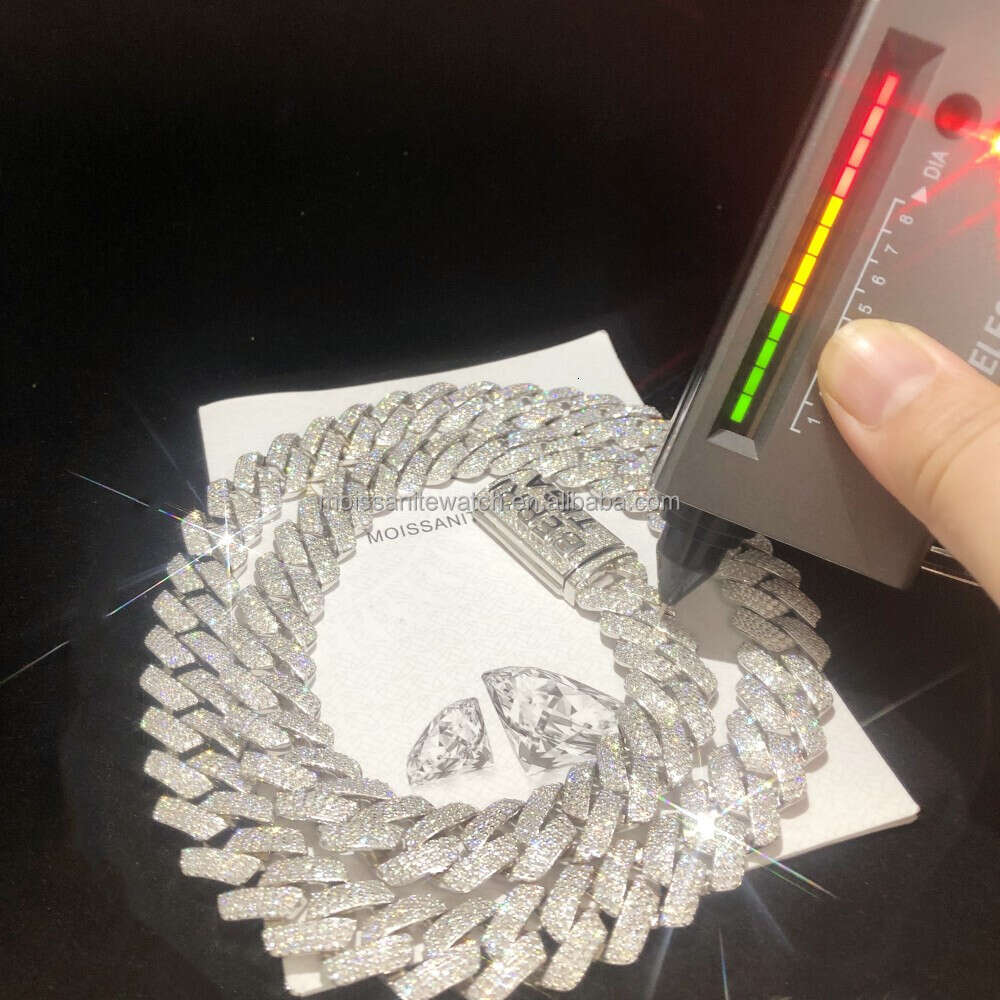 Custom Hip Hop Jewelry Vvs1 Moissanite Iced Out Cuban Chain 925 Silver 15mm 14mm 12mm Diamond Moissanite Cuban Chain