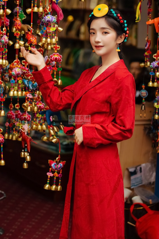 Red Tibet Clothing Lady Long Sleeve Slim Fit Bo La Dress Tibetan Girl Bola Long Robe Kangba Traditional Fashion Dance Black Gown