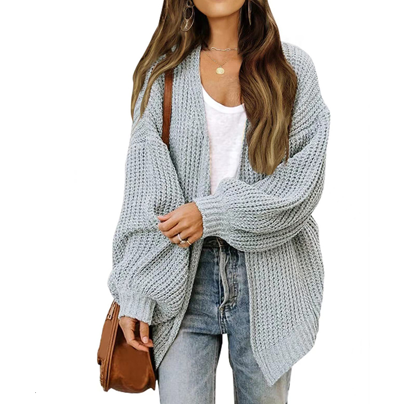 Women's Knits Tees HELIAR Women Solid Cardigan Sweater Coat Loose Casual Lantern Sleeve Jacket Knitted Coat For Women Autumn And Winter 230912
