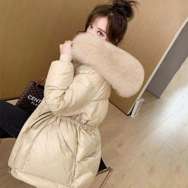 Women's Down Parkas Jackets for Women Winter Coat Women's Parka Casual Solid Color Thickened Coat Fur Hood Thickened Warm Down Cotton Jacket