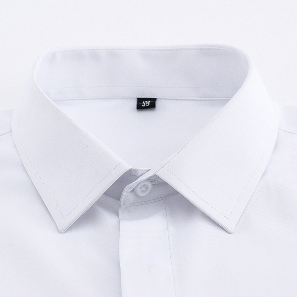 Men's Casual Shirts Men's Classic French Cuffs Solid Dress Shirt Covered Placket Formal Business Standardfit Long Sleeve Office Work White S