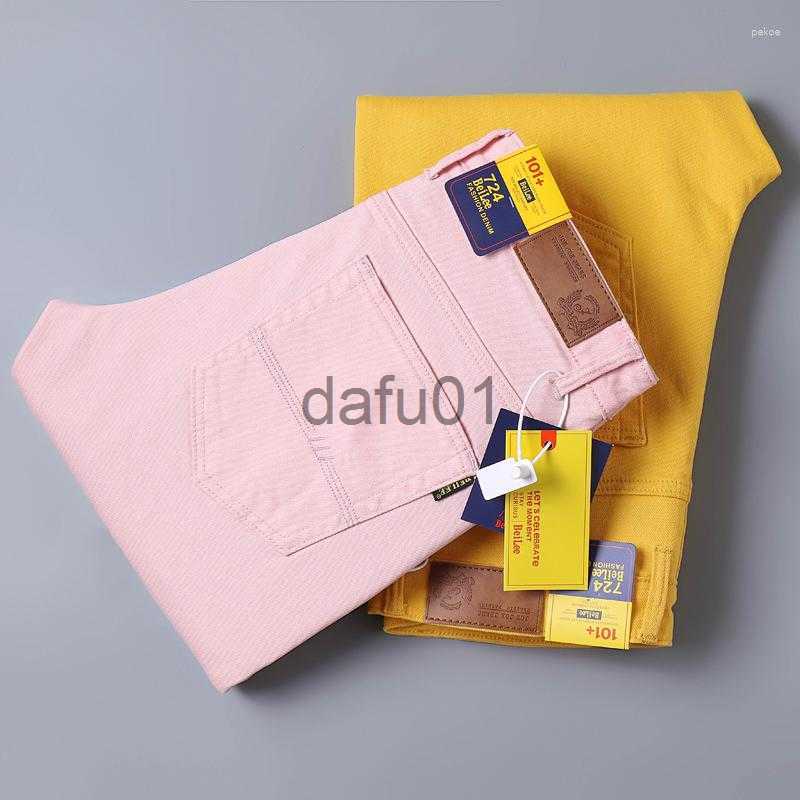 Men's Jeans Men's Jeans 2023 Autumn And Winter Yellow Trendy Brand Fashion All-match Pink Casual Pants Male Classic Red Denim Trousers x0914