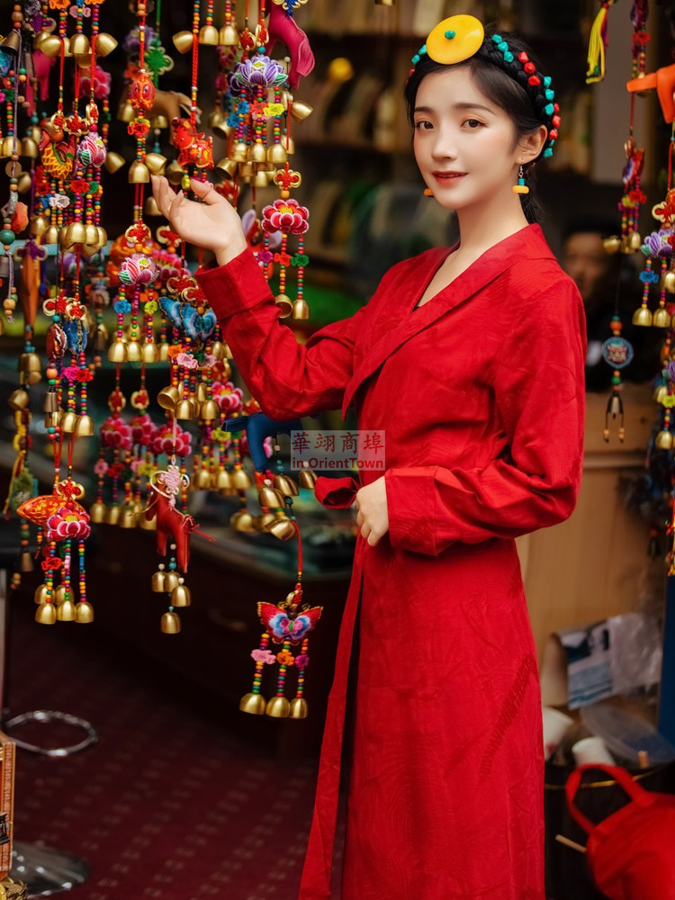 Red Tibet Clothing Lady Long Sleeve Slim Fit Bo La Dress Tibetan Girl Bola Long Robe Kangba Traditional Fashion Dance Black Gown