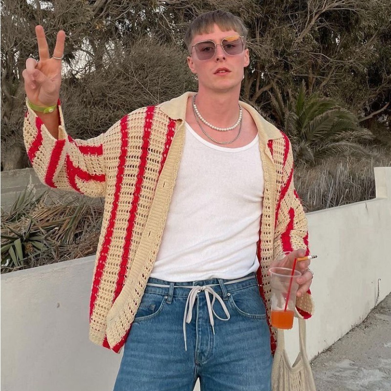 Women's Sweaters Sweater Men's Coat All-Matching Short Sleeve Y2K Patchwork Knitting Sweaters Tops Summer Cardigan Lapel Sweater Shirt 23091