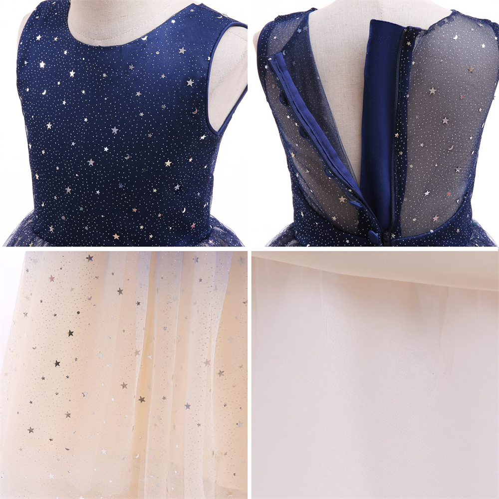 Pretty Princess Gradient Girl Dresses Star Sequins Buttons Ball Gown Tulle Girls Pageant Gown Communion For Wedding Formal Party F06