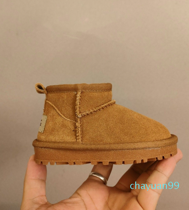 2023-Mini Classic Warm Kids Boots Snow Ultra Toddler Girls Shoes Winter fur Fluffy Baby Kid Youth Boot Chestnut Black
