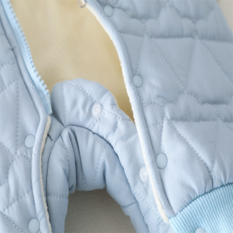 Rompers Autumn Winter Baby Plus Velvet Thicken Embroidery Ice Cream Cardigan Hooded Romper Boy Girl Infant Cotton Solid Fashion Jumpsuit 230914bj