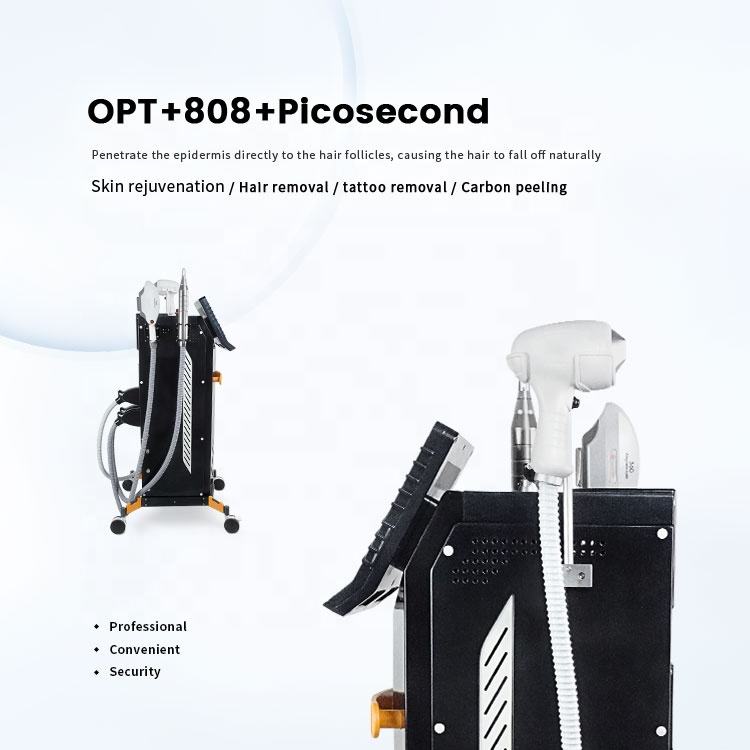 Q switched Nd Yag Tattoo Pigment Remover Skin Whitening Machine 808 Diode 360 Magneto Optic Hair Removal Equipment 3 Handles Pore Shrink Skin Firm Red