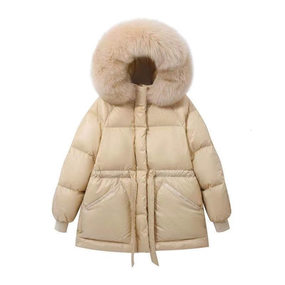 Women's Down Parkas Jackets for Women Winter Coat Women's Parka Casual Solid Color Thickened Coat Fur Hood Thickened Warm Down Cotton Jacket