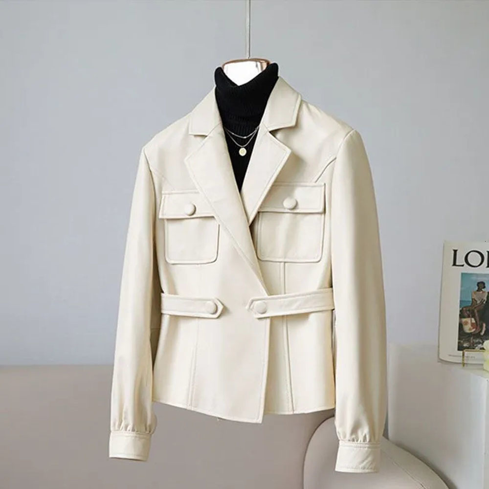 Women's Jackets Spring Autumn Fashion Black Leather Jacket For Women Zipper Vintage High Street Lapel Outwear Top Female PU Leather Coat Woman 23