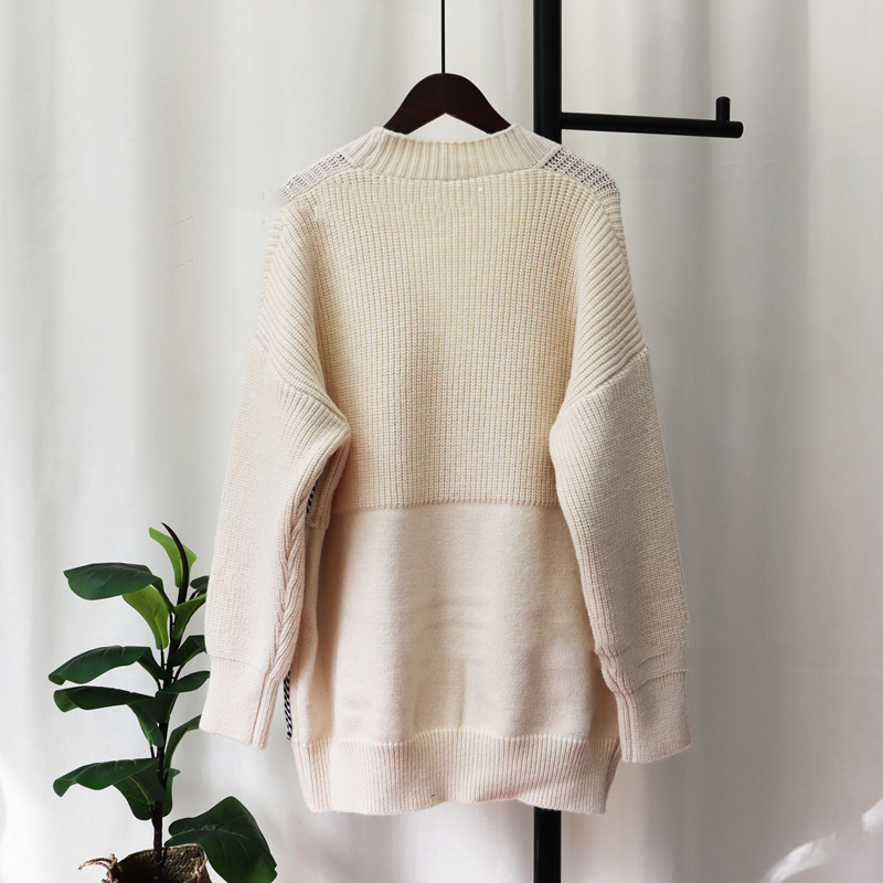 Women's Knits Tees WAYOFLOVE Vintage Denim Pockets Knitted Cardigans Sweaters Women Autumn Winter V Neck Spliced Women's Cardigan Soft Warm 