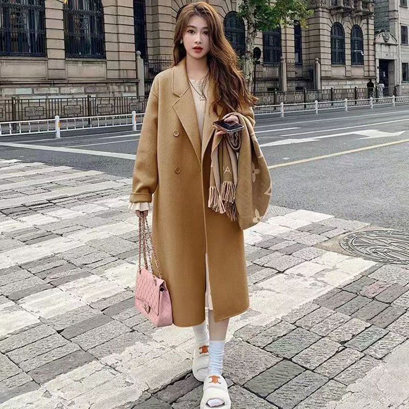 Women's Wool Blends Fashionable Double Sided Wool Coat For Women Autumn And Winter Korean Version Loose Mid Length Hepburn Style Wool Coat 230912