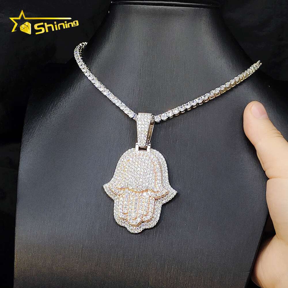 Pass Diamond Tester Iced Out 3inch Rose and White Gold Plated Hand Pendant 925 Sterling Silver Vvs Moissanite Hamsa Pendants