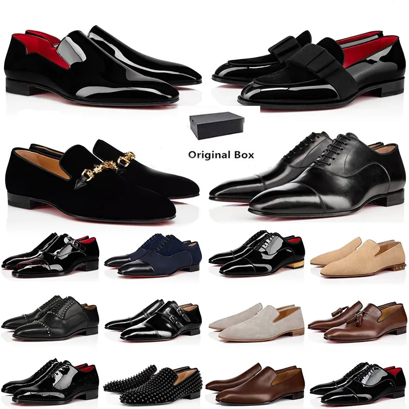 men dress shoe designer luxury s loafers classic black suede patent leather rivets glitter loafer f christian louboutian louboutinr loubitons red bottomshoes 3TWI