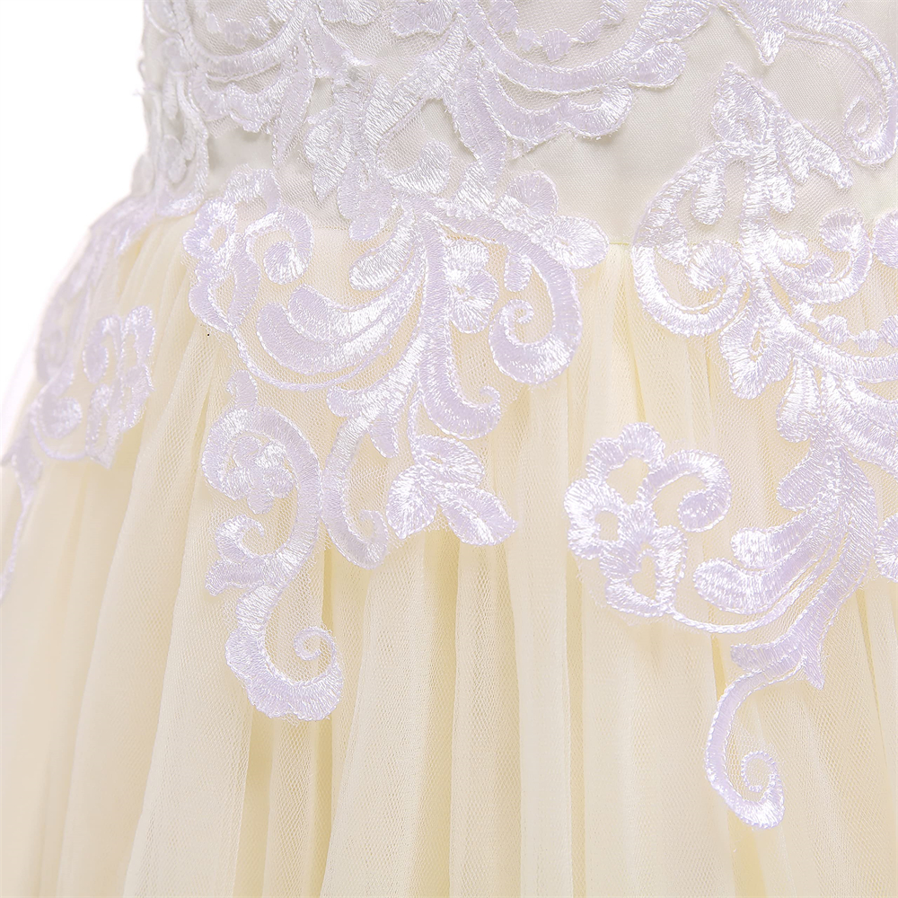 Pretty Princess Girl Dresses V-Neck Backless Appliques Bow Ball Gown Tulle Girls Pageant Gown Communion For Wedding Formal Party F08
