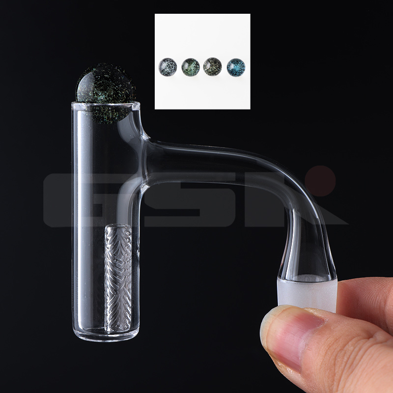 High Quality Full Weld Beveled Edge Quartz Finger Banger With 14mm OD marble Cap Hollow sandblasting Pillar