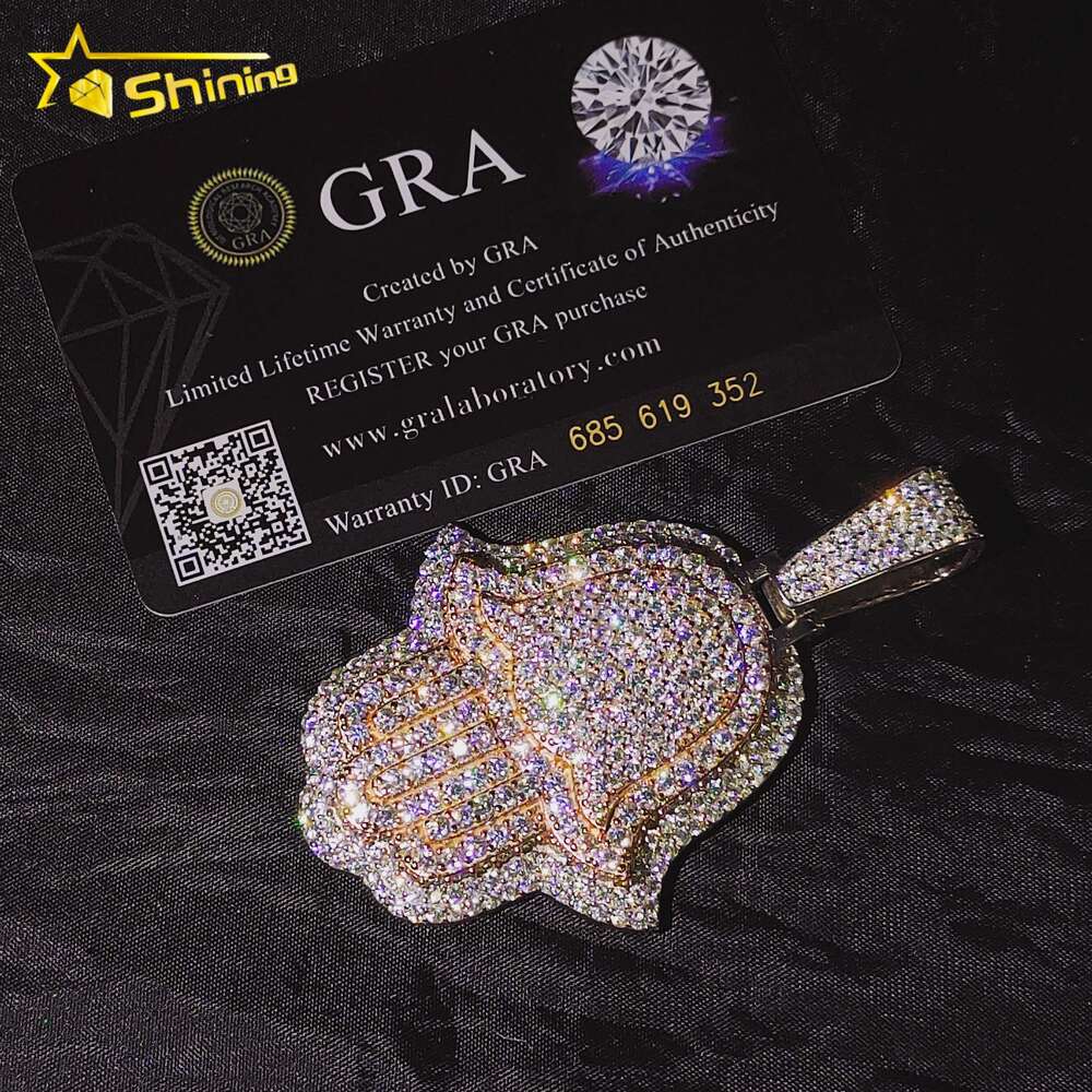 Pass Diamond Tester Iced Out 3inch Rose and White Gold Plated Hand Pendant 925 Sterling Silver Vvs Moissanite Hamsa Pendants