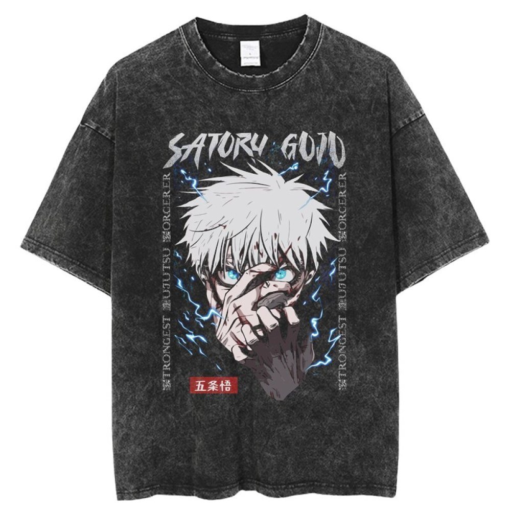 Men's TShirts Anime Jujutsu Kaisen T Shirt Vintage Washed Tshirt Gojo Satoru Graphic Print TShirt 100% Cotton Summer Retro Short Sleeve Tees 2309