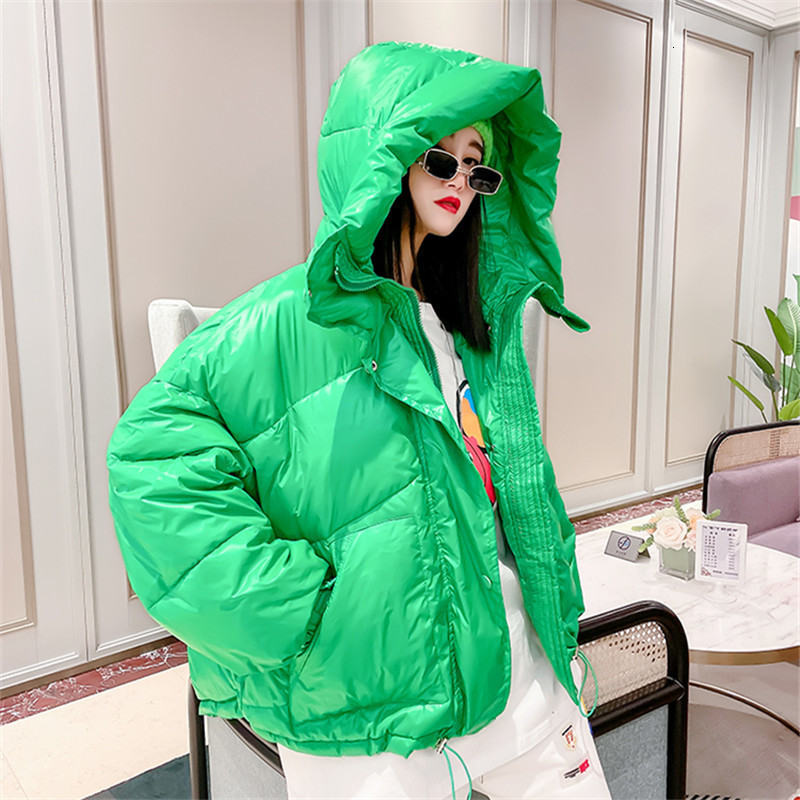 Women's Down Parkas Winter Warm Loose Short Hooded Big Pocket Cotton Padded Coat Women Fashion White Pink Blue Green Cotton Parkas Jackets Female