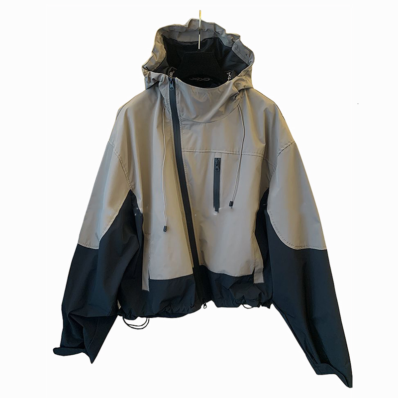 Women's Jackets Autumn Winter Hooded Windbreak Jackets Female Vintage Zipper Loose Women's Jacket Panelled Color Splices Basic Coat Women 23