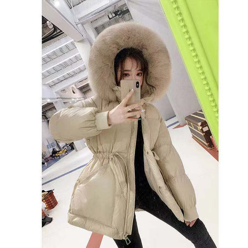 Women's Down Parkas Jackets for Women Winter Coat Women's Parka Casual Solid Color Thickened Coat Fur Hood Thickened Warm Down Cotton Jacket