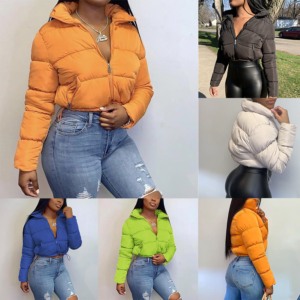 Women's Down Parkas Fashion Women's Winter Warm Thick Parka Coat Padded Quilted Cropped Short Zip Up Solid Color Lapel Bread Coats Parkas Cl