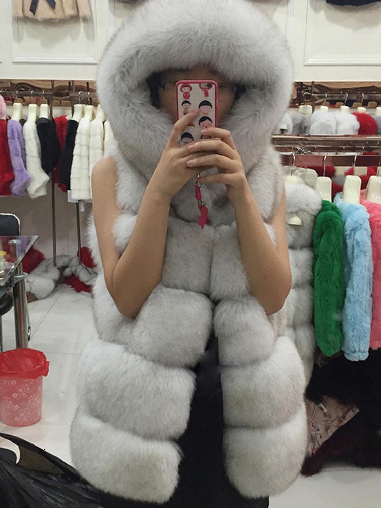 Women's Fur Faux Fur Sungtin 6 Color High Quality Soft Thick Warm Vest Hoodie Female Black Faux Fur Mink Sleeveless Hooded Coat Women Winter 2309