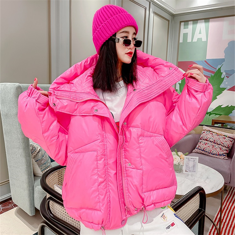 Women's Down Parkas Winter Warm Loose Short Hooded Big Pocket Cotton Padded Coat Women Fashion White Pink Blue Green Cotton Parkas Jackets Female