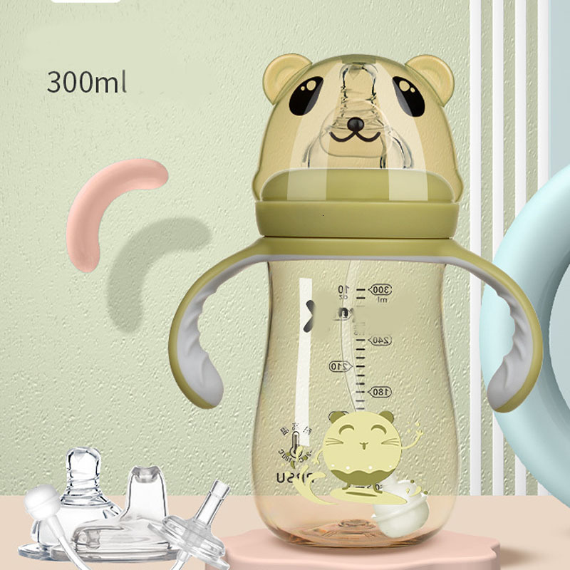 Baby Bottles# TriplUse Bottle Cartoon Strap Portable Drinking Straw Special Water Cup Children 300ml Handle Milk Feeding Bot 230914