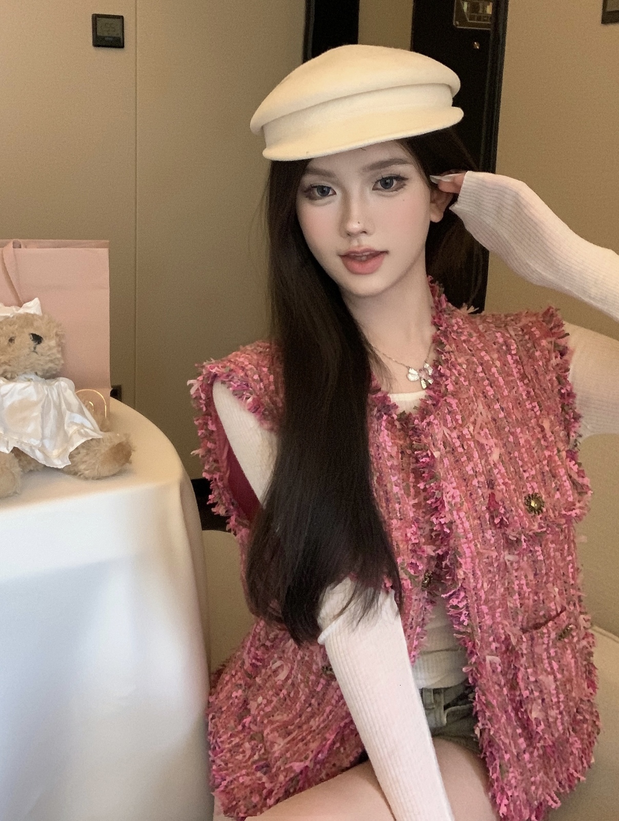 Women's Vests KUSAHIKI Tweed Elegant Tassel Weave Sleeveless Waistcoat Causal Korean Fashion Autumn Single Breasted O-neck Women Vest Jackets 230