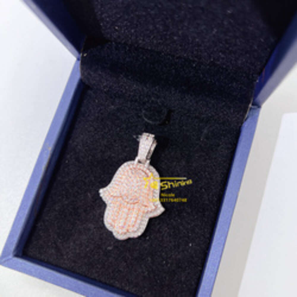 Pass Diamond Tester Iced Out 3inch Rose and White Gold Plated Hand Pendant 925 Sterling Silver Vvs Moissanite Hamsa Pendants