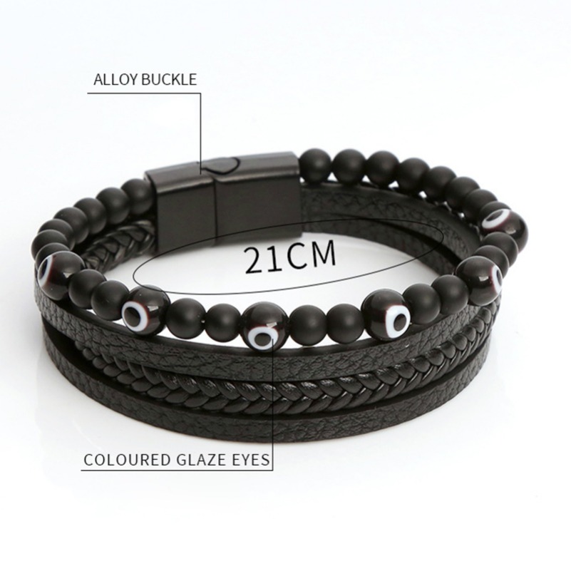 Retro Tiger Eye Natural Stone Beads Leather Bracelet Beaded Multi-layer Wrap Bracelets Bangle Cuff Wristband for Men Hiphop Jewelry