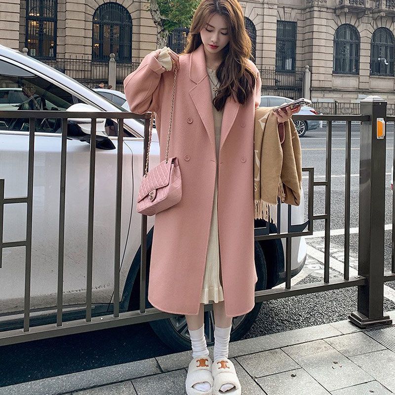 Women's Wool Blends Fashionable Double Sided Wool Coat For Women Autumn And Winter Korean Version Loose Mid Length Hepburn Style Wool Coat 230912