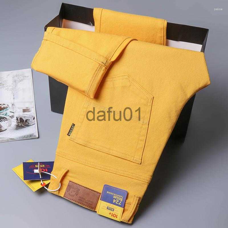 Men's Jeans Men's Jeans 2023 Autumn And Winter Yellow Trendy Brand Fashion All-match Pink Casual Pants Male Classic Red Denim Trousers x0914