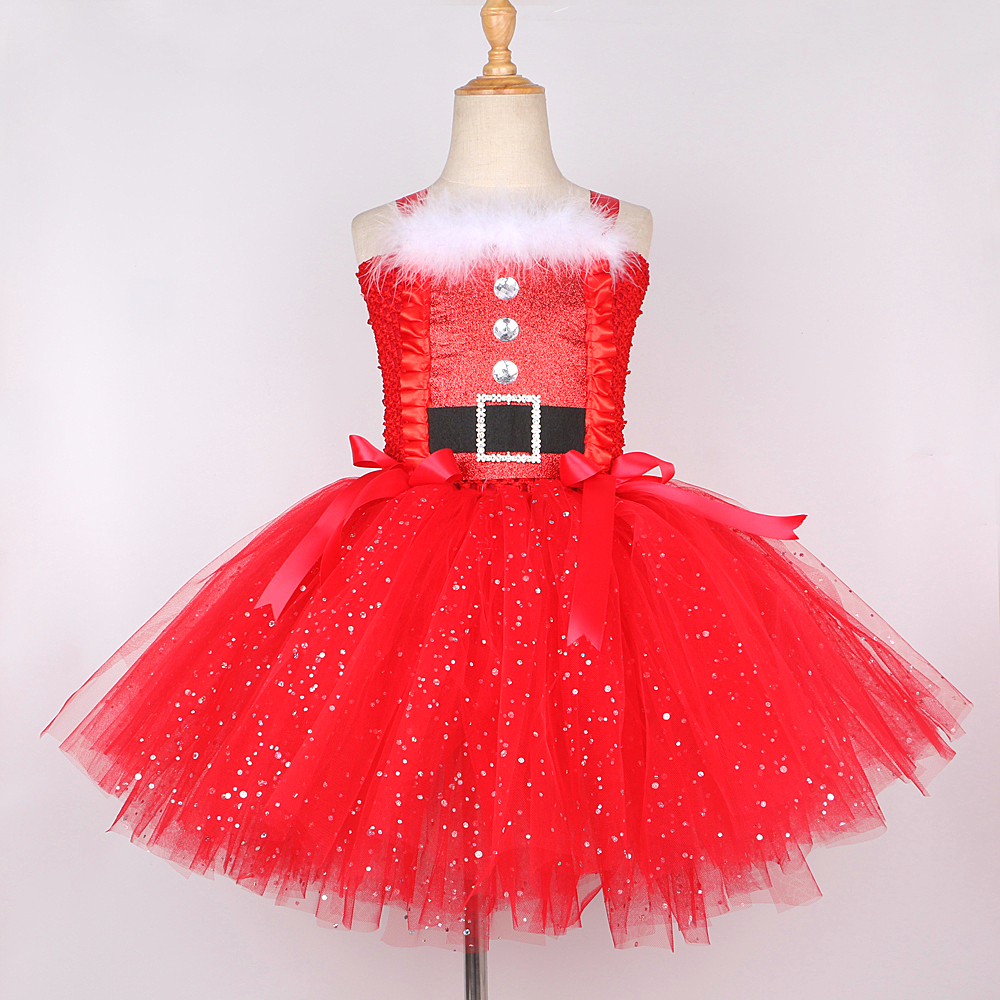 Girl's Dresses Sparkly Christmas Elf Tutu Dress for Girls Santa Claus Costumes for Kids Birthday Halloween Outfit Children Xmas Holiday Clothes 2