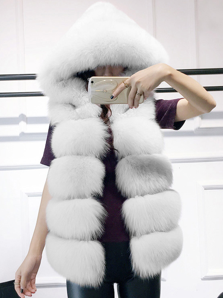 Women's Fur Faux Fur Sungtin 6 Color High Quality Soft Thick Warm Vest Hoodie Female Black Faux Fur Mink Sleeveless Hooded Coat Women Winter 2309