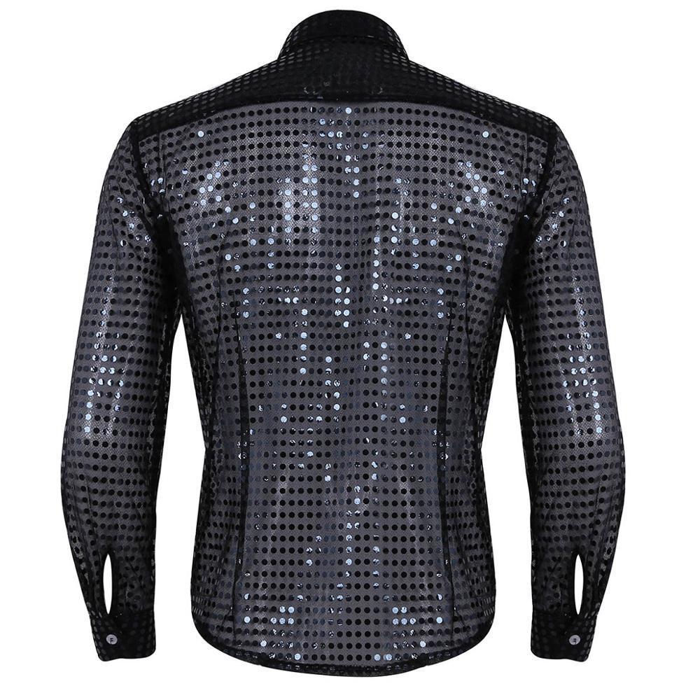 Men's Casual Shirts Hommes Men See Through Sequins Latin Dance Shirt Long Sleeve Ballroom Tango Rumba Top Mens Tops Performance Costume 230912