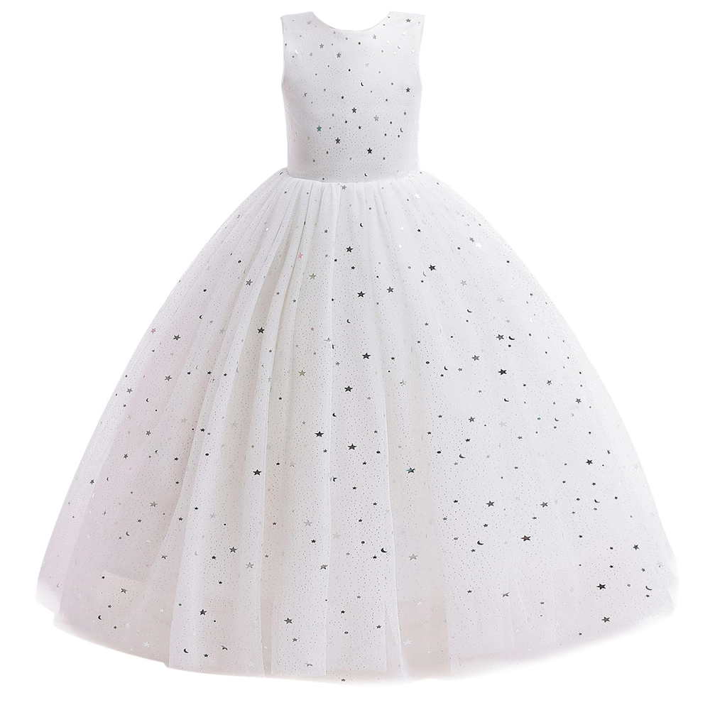 Pretty Princess Gradient Girl Dresses Star Sequins Buttons Ball Gown Tulle Girls Pageant Gown Communion For Wedding Formal Party F06