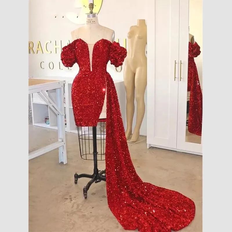 Glitter Black Homecoming Sparkles Short Prom Dresses Zipper Long Puffy Sleeves Party Dress Robe De Soiree 328 0220
