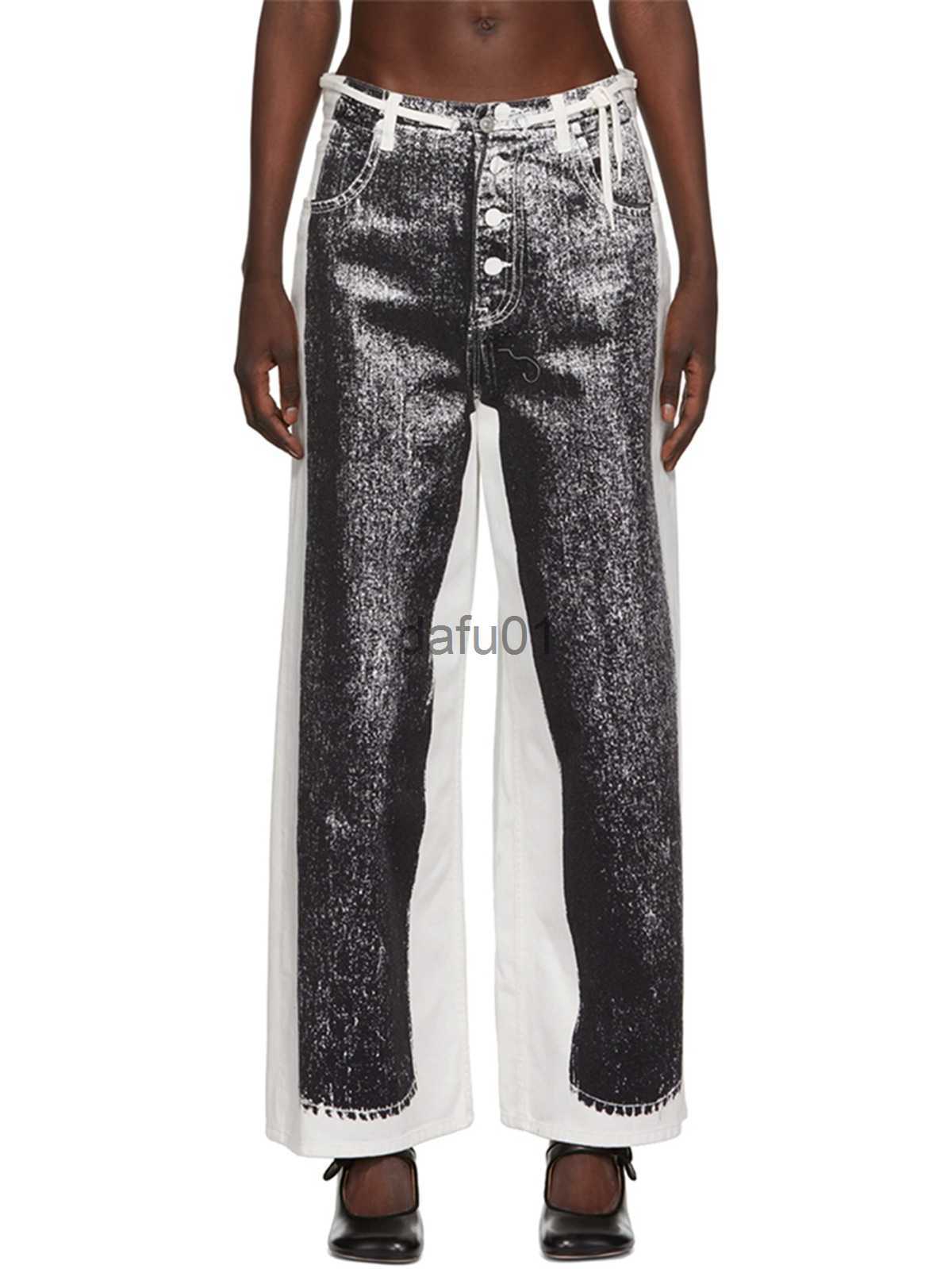 Women's Jeans Women's Jeans Casual pants for women 23 Spring/Summer new niche fashionable 3D printed jeans with high waisted loose fitting w